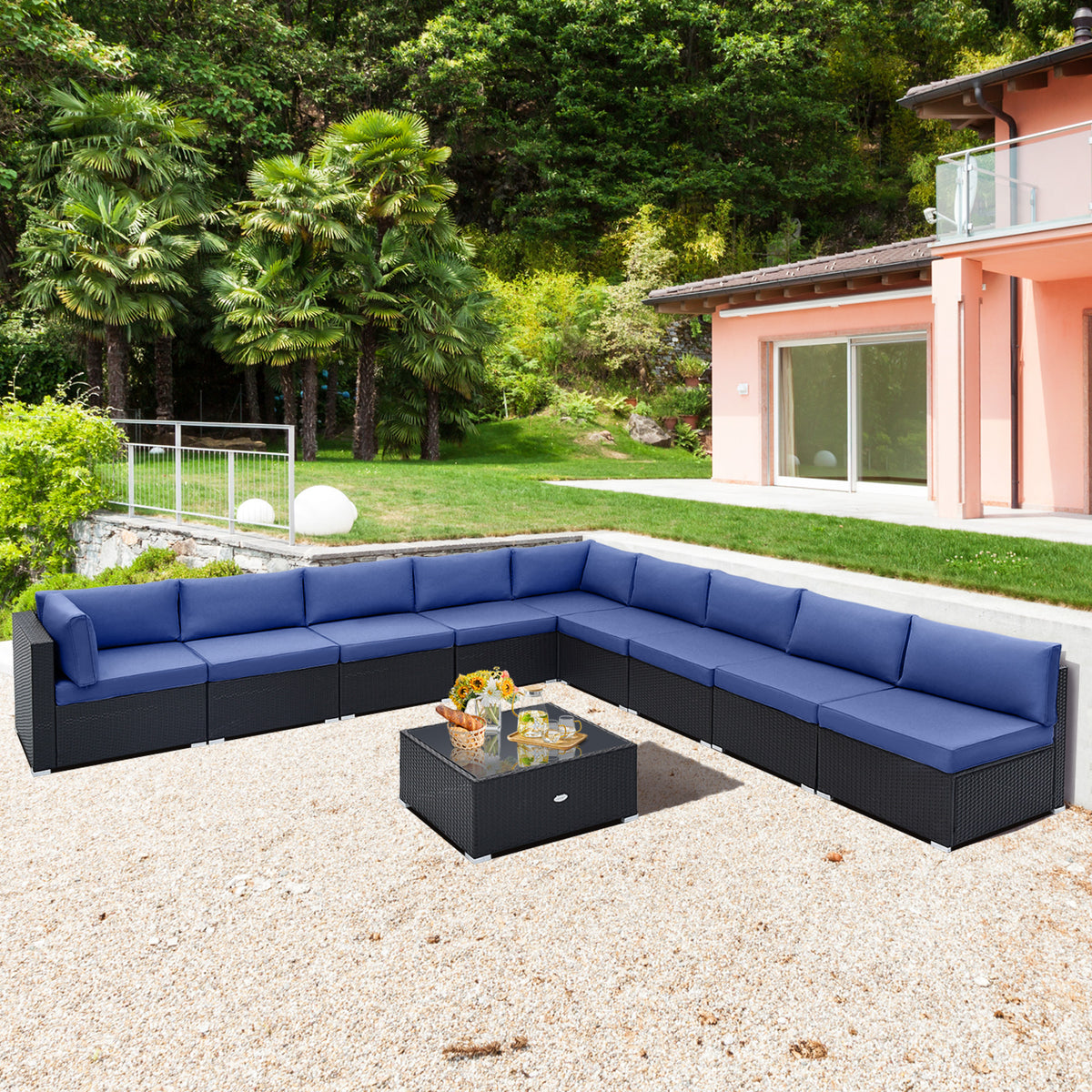 10-Piece Outdoor Wicker Conversation Set - Navy