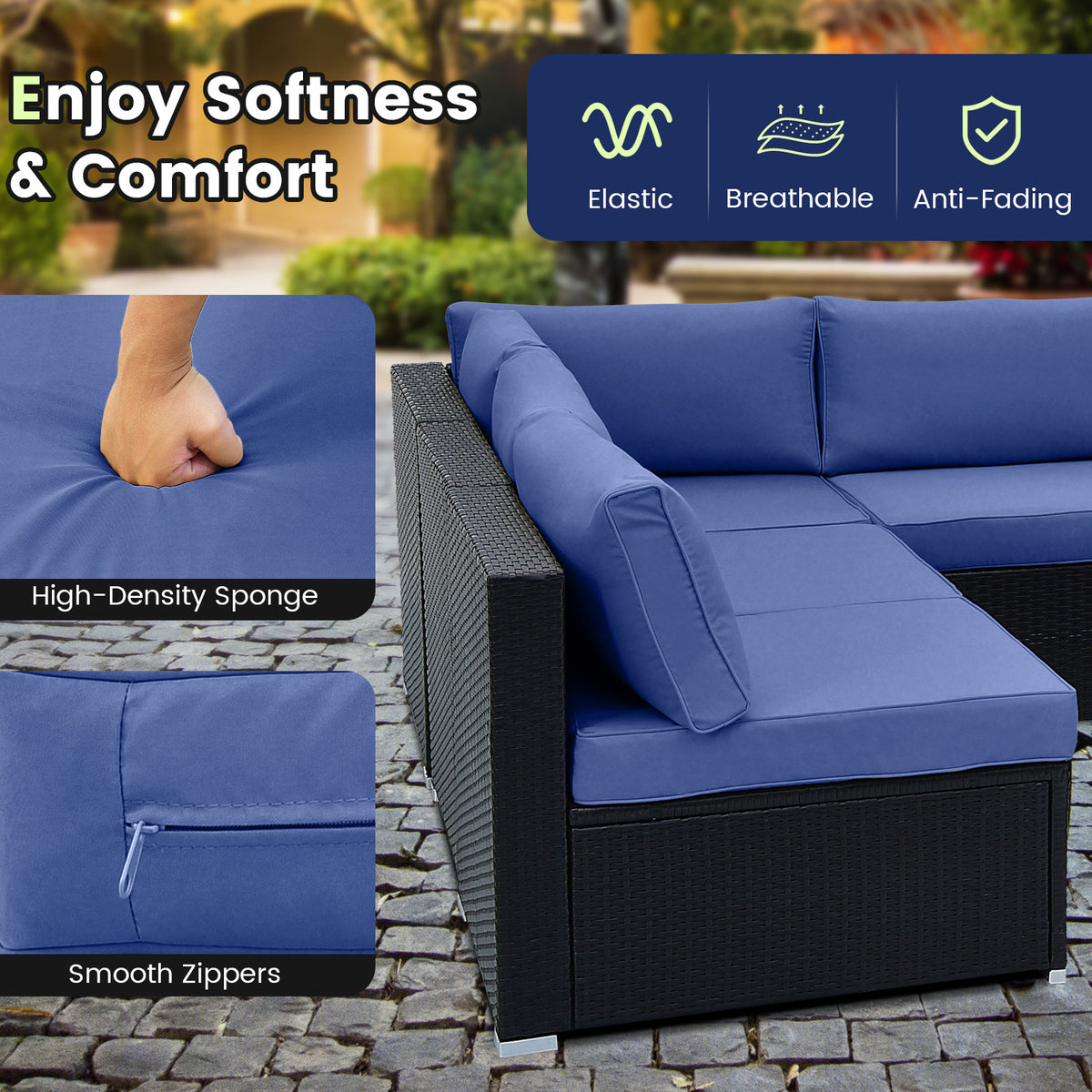 10-Piece Outdoor Wicker Conversation Set - Navy