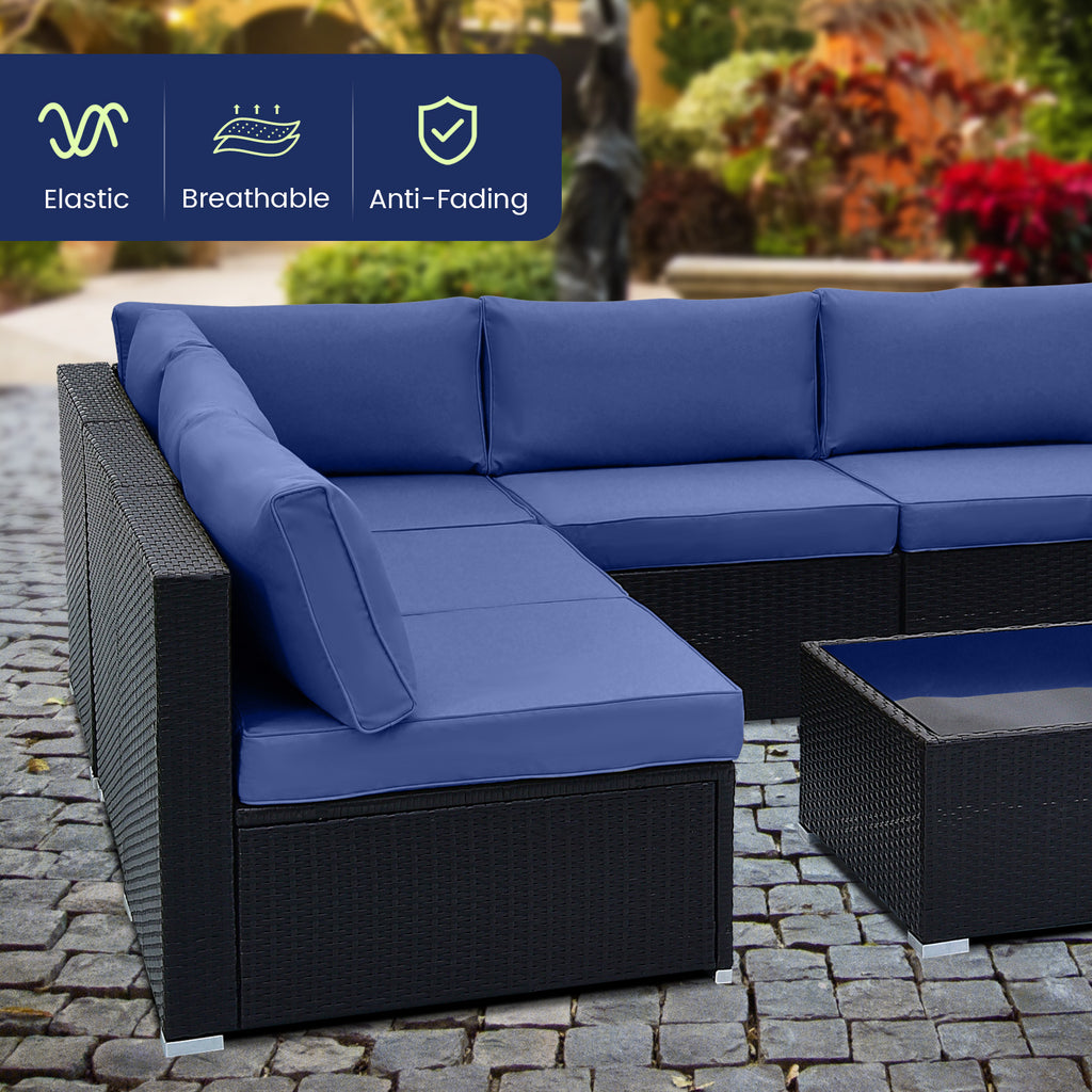 10-Piece Outdoor Wicker Conversation Set - Navy