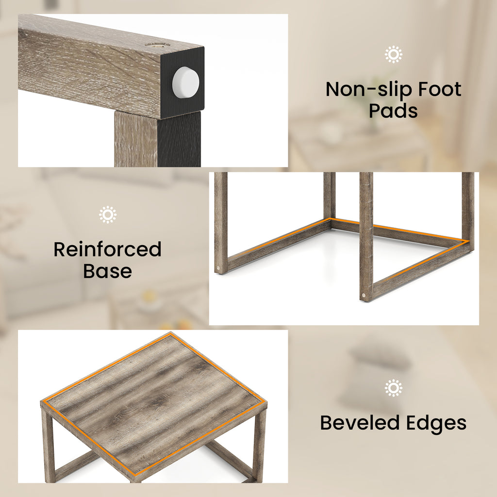 Nesting Coffee Table Set of 2, Gray - Stackable Wood End Tables