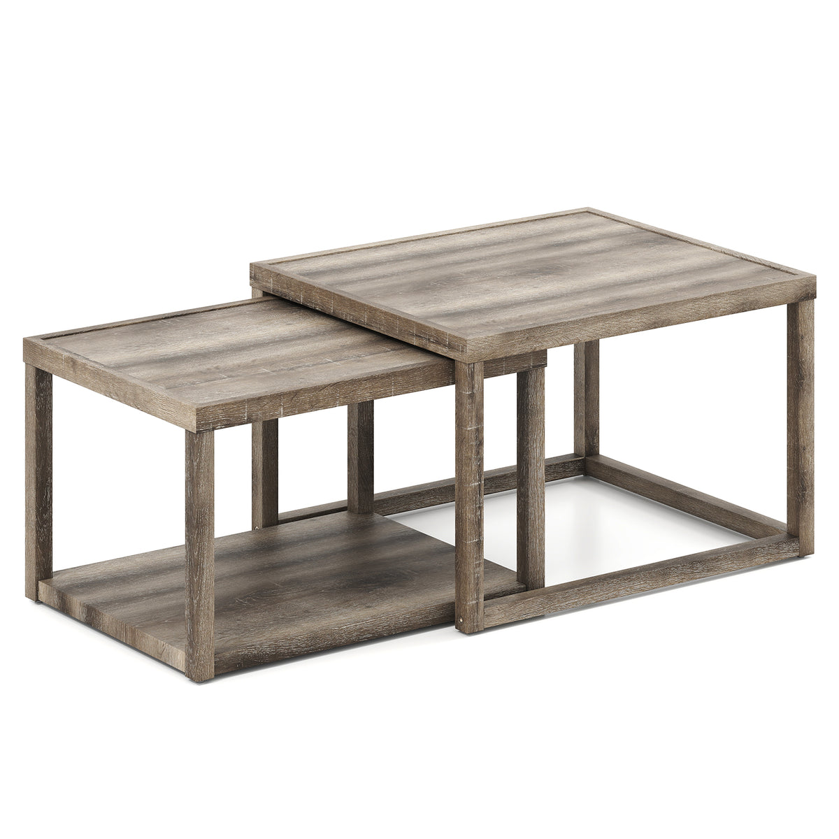 Nesting Coffee Table Set of 2, Gray - Stackable Wood End Tables