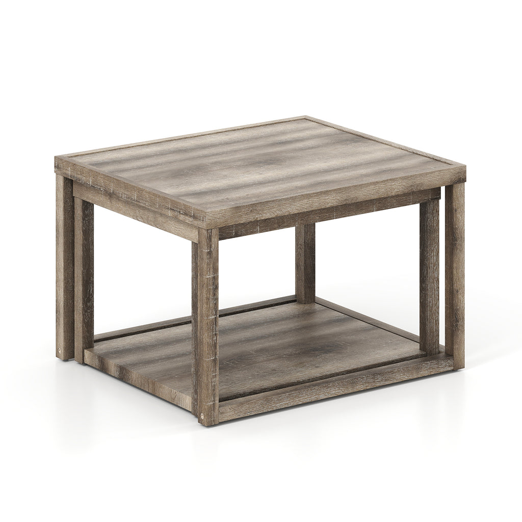 Nesting Coffee Table Set of 2, Gray - Stackable Wood End Tables