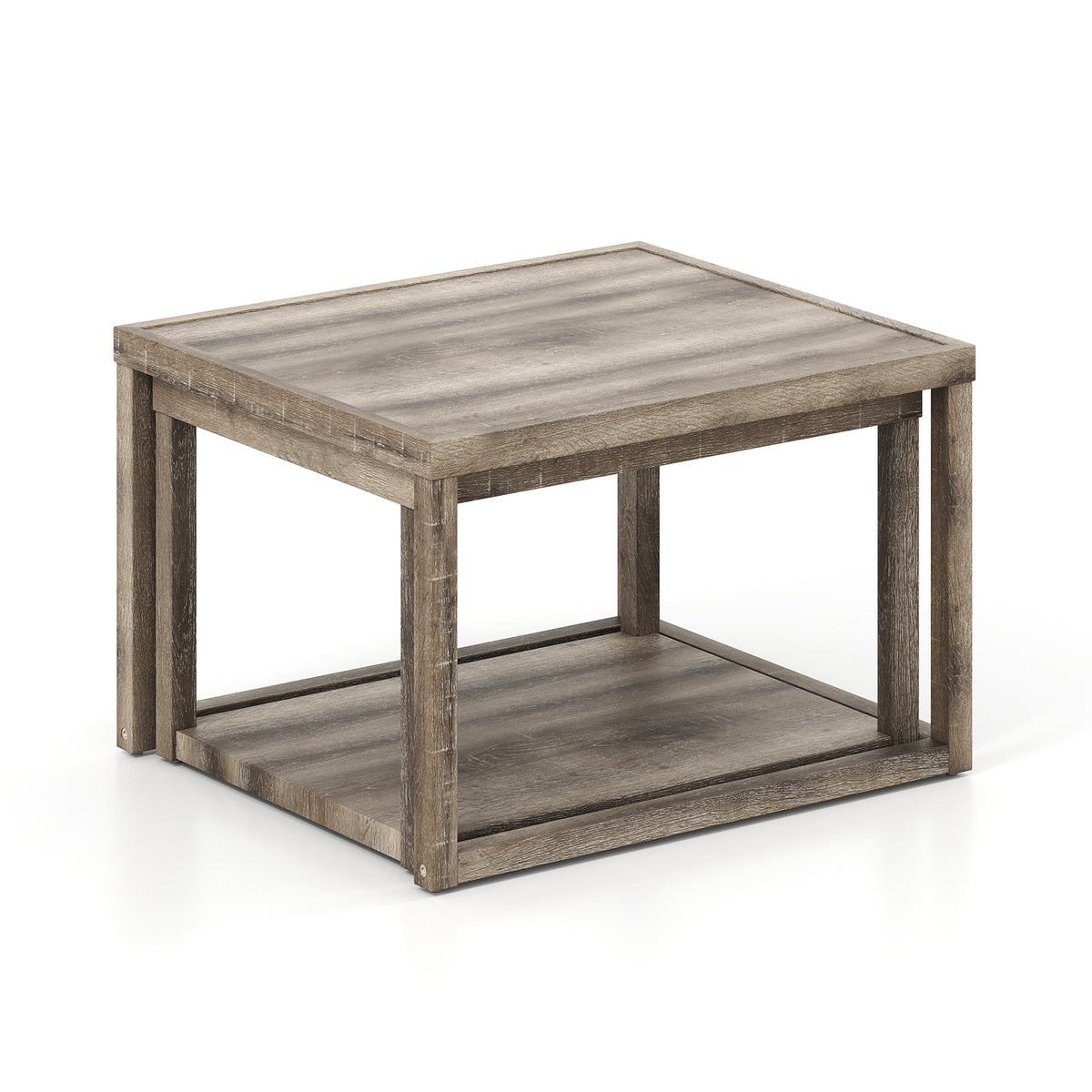 Nesting Coffee Table Set of 2, Gray - Stackable Wood End Tables