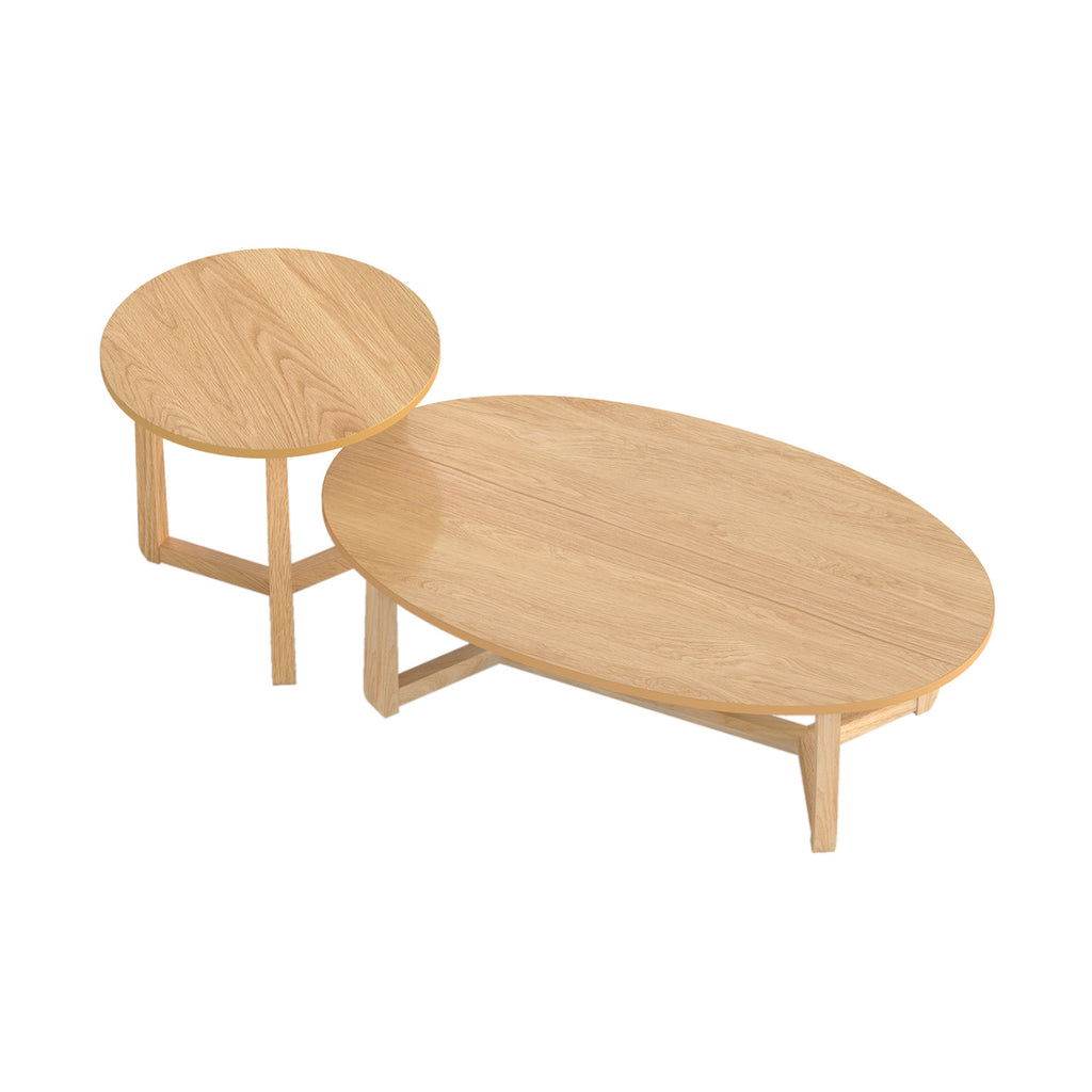 Nesting Coffee Table Set of 2, Wood Veneer Top, Rubberwood Legs - Natural