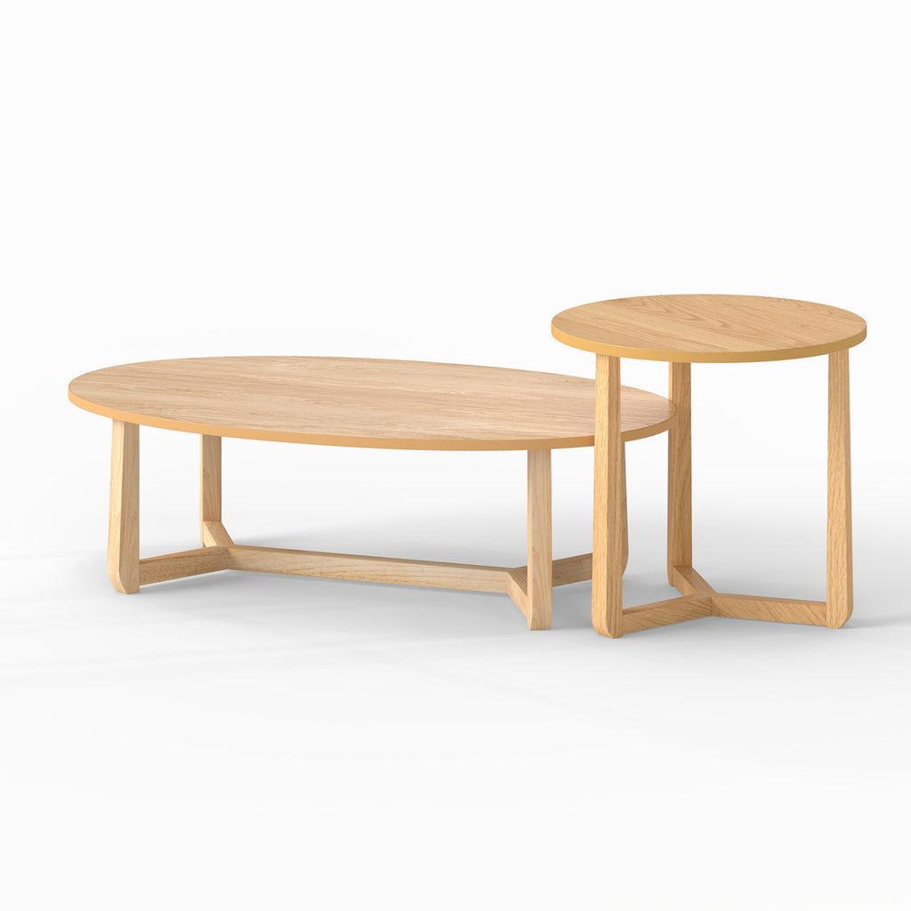Nesting Coffee Table Set of 2, Wood Veneer Top, Rubberwood Legs - Natural