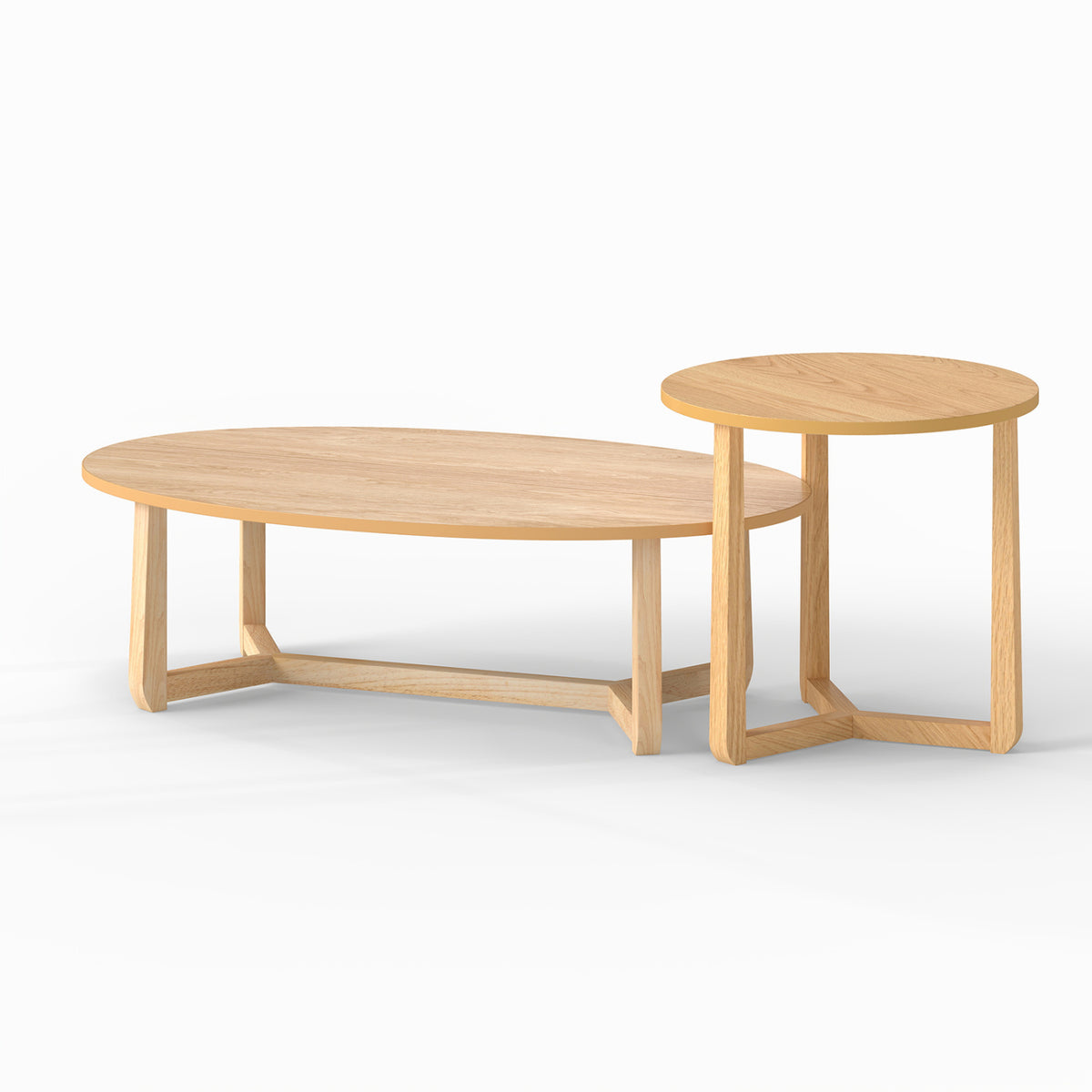 Nesting Coffee Table Set of 2, Wood Veneer Top, Rubberwood Legs - Natural