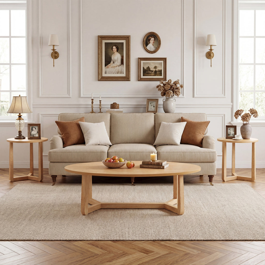 Nesting Coffee Table Set of 3, Wood Veneer Top, Rubberwood Legs - Blue