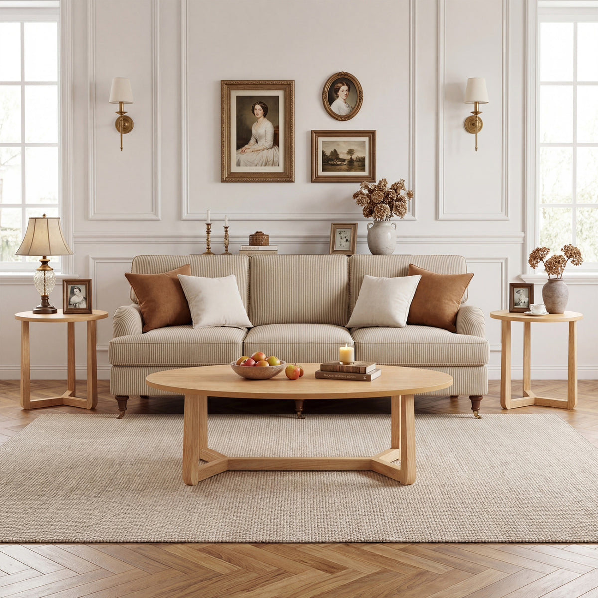 Nesting Coffee Table Set of 3, Wood Veneer Top, Rubberwood Legs - Blue