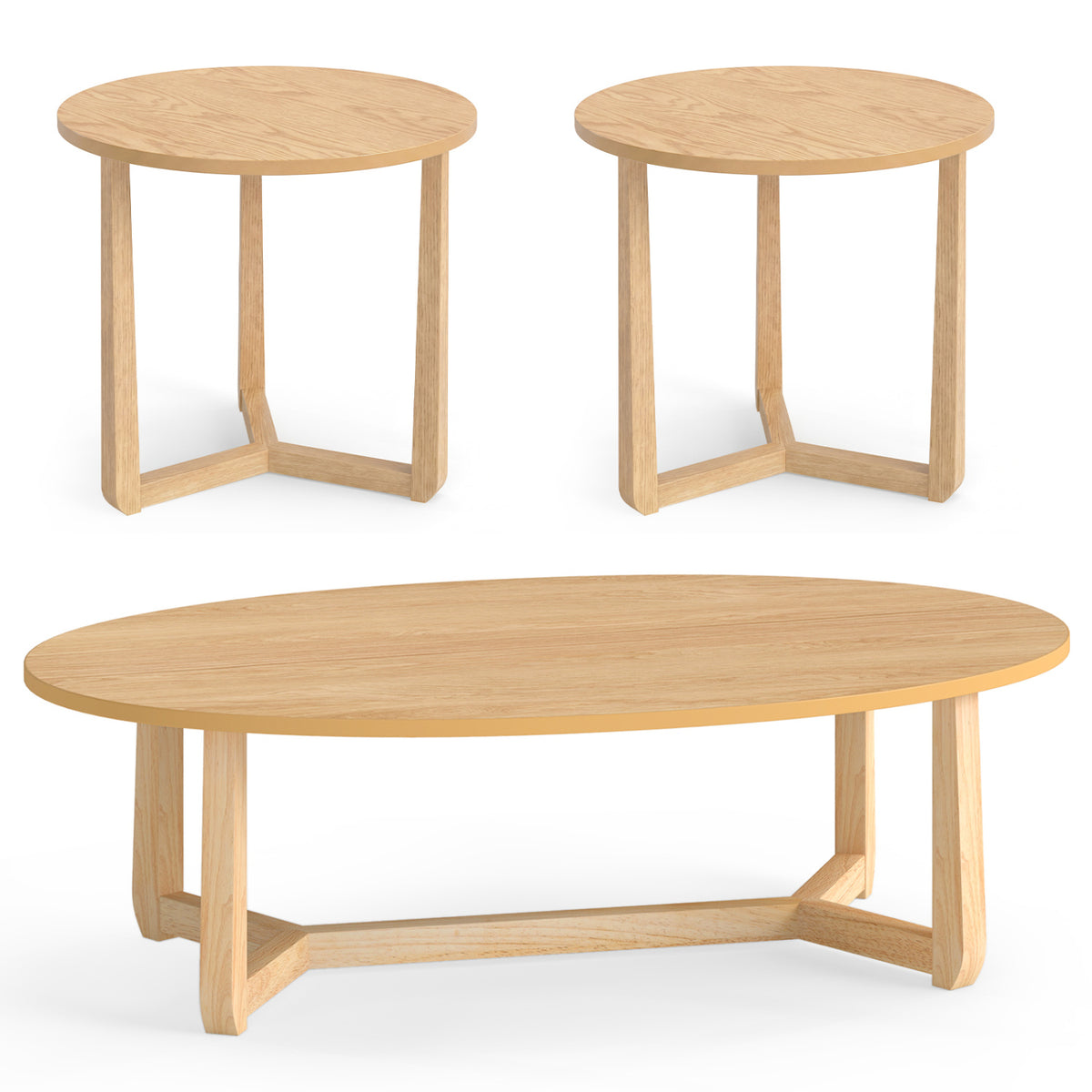 Nesting Coffee Table Set of 3, Wood Veneer Top, Rubberwood Legs - Blue