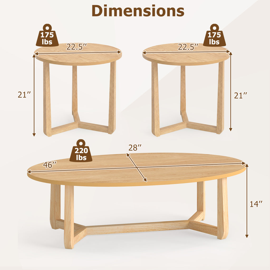 Nesting Coffee Table Set of 3, Wood Veneer Top, Rubberwood Legs - Blue