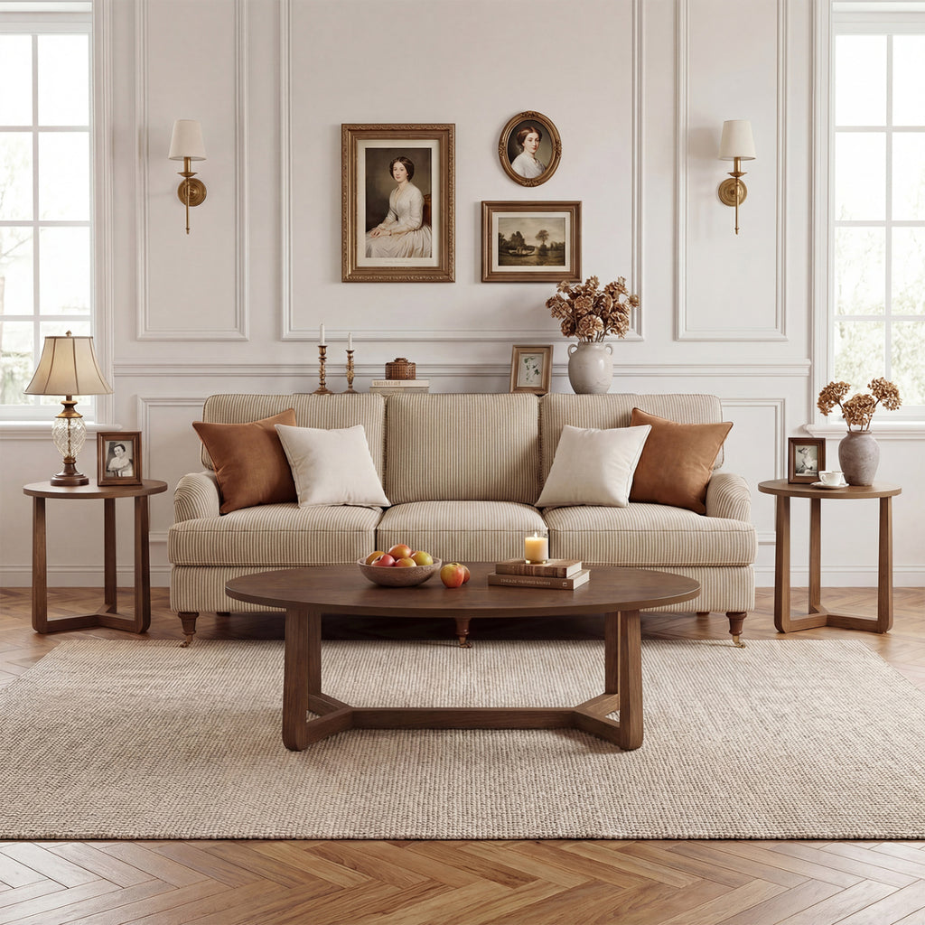 Nesting Coffee Table Set of 3, Wood Veneer Top - Blue
