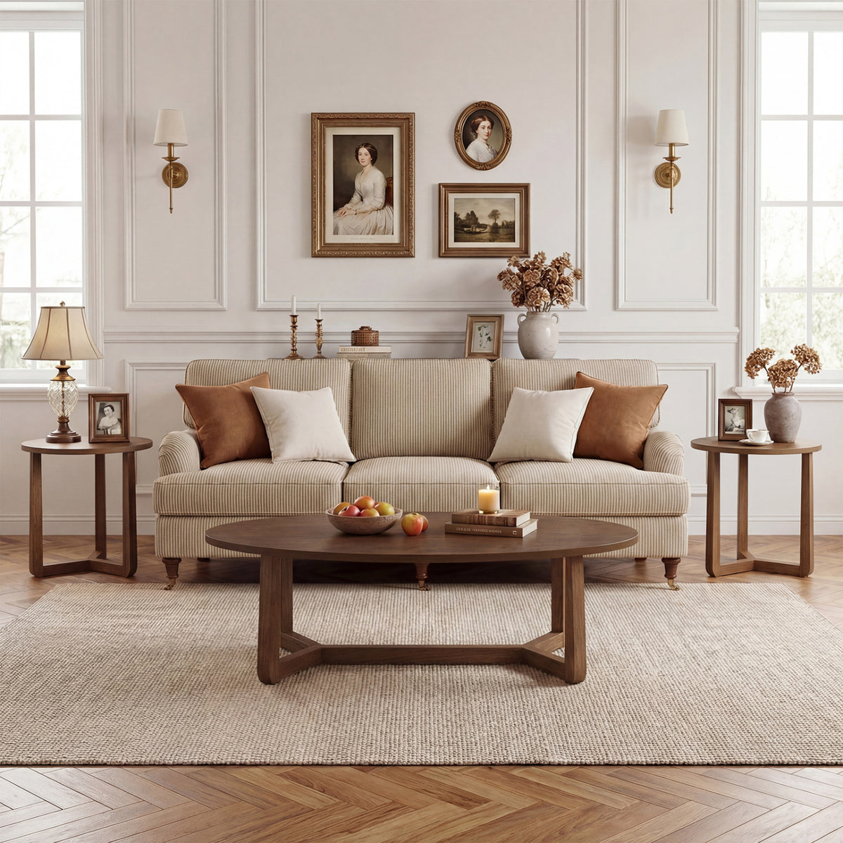 Nesting Coffee Table Set of 3, Wood Veneer Top - Blue