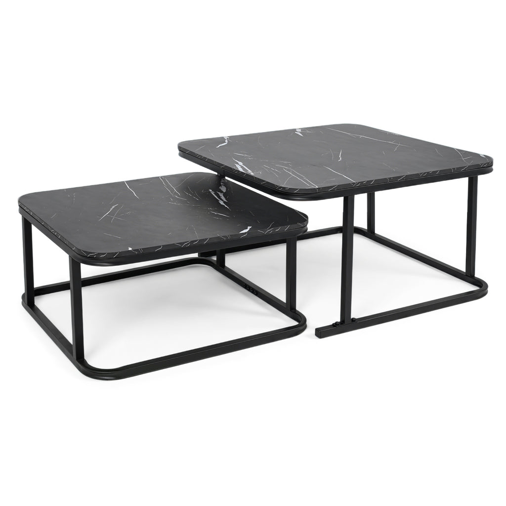 Nesting Coffee Table Set of 2, Faux Marble Top - Black