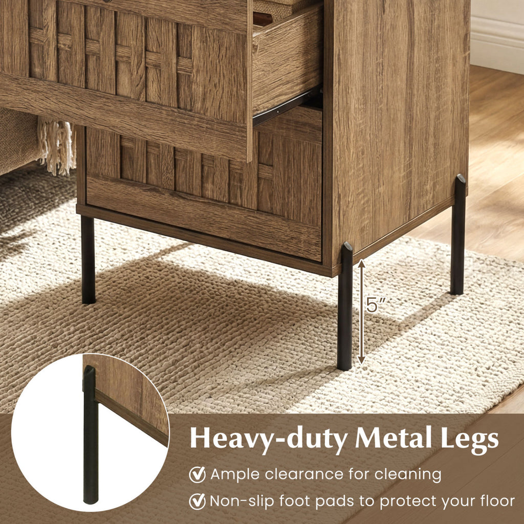 Mid Century Modern End Table with Storage Drawers, Rustic Brown