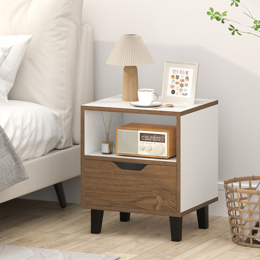 Nightstand with Drawer and Open Shelf, White
