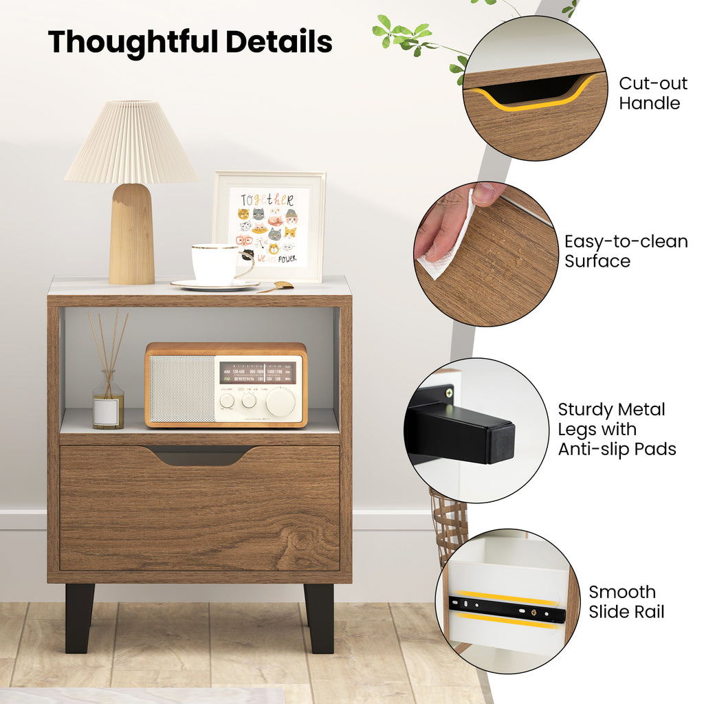 Nightstand with Drawer and Open Shelf, White