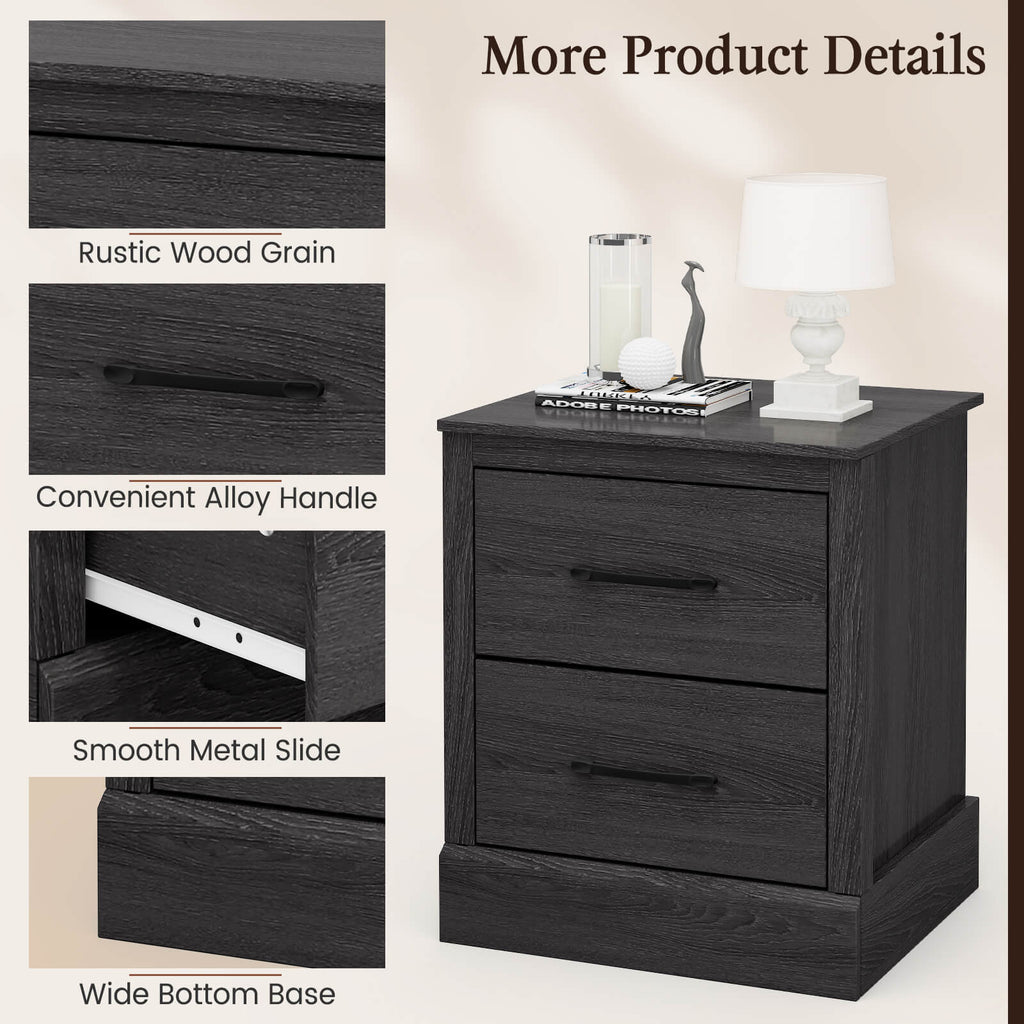 Wood Nightstand with Storage Drawers - Dark Gray