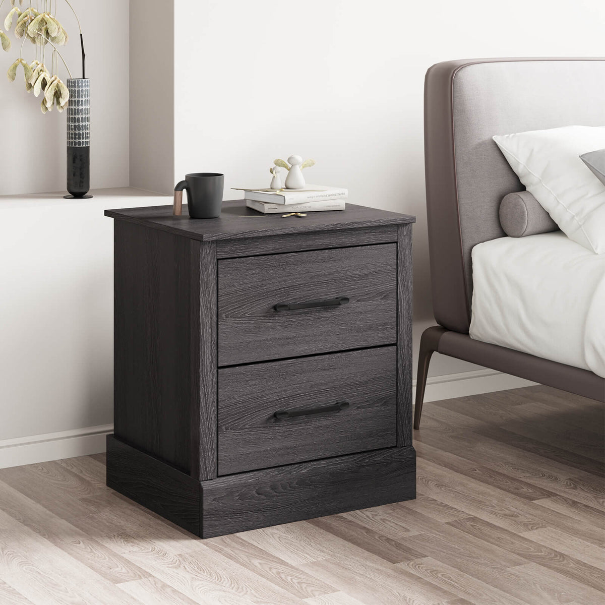 Wood Nightstand with 2 Storage Drawers - Dark Gray