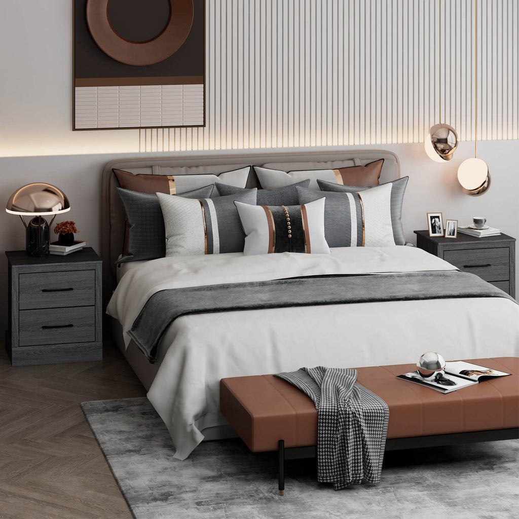 Wood Nightstand with 2 Storage Drawers - Dark Gray