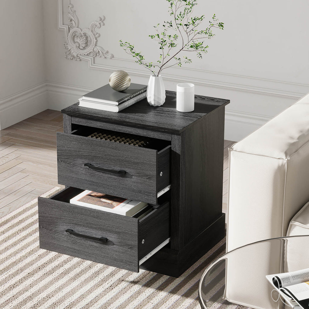 Wood Nightstand with Storage Drawers - Dark Gray