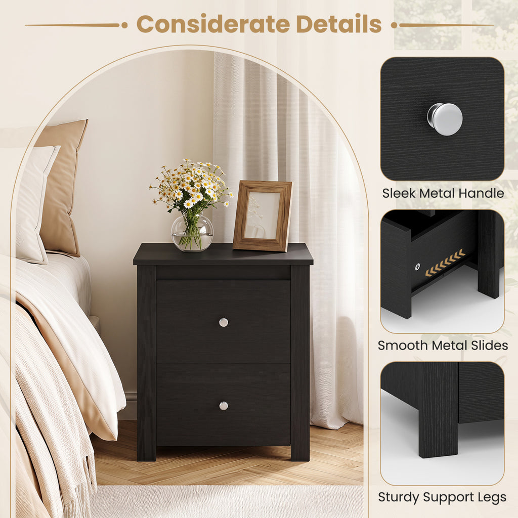 Nightstand with 2 Drawers & Storage – Black