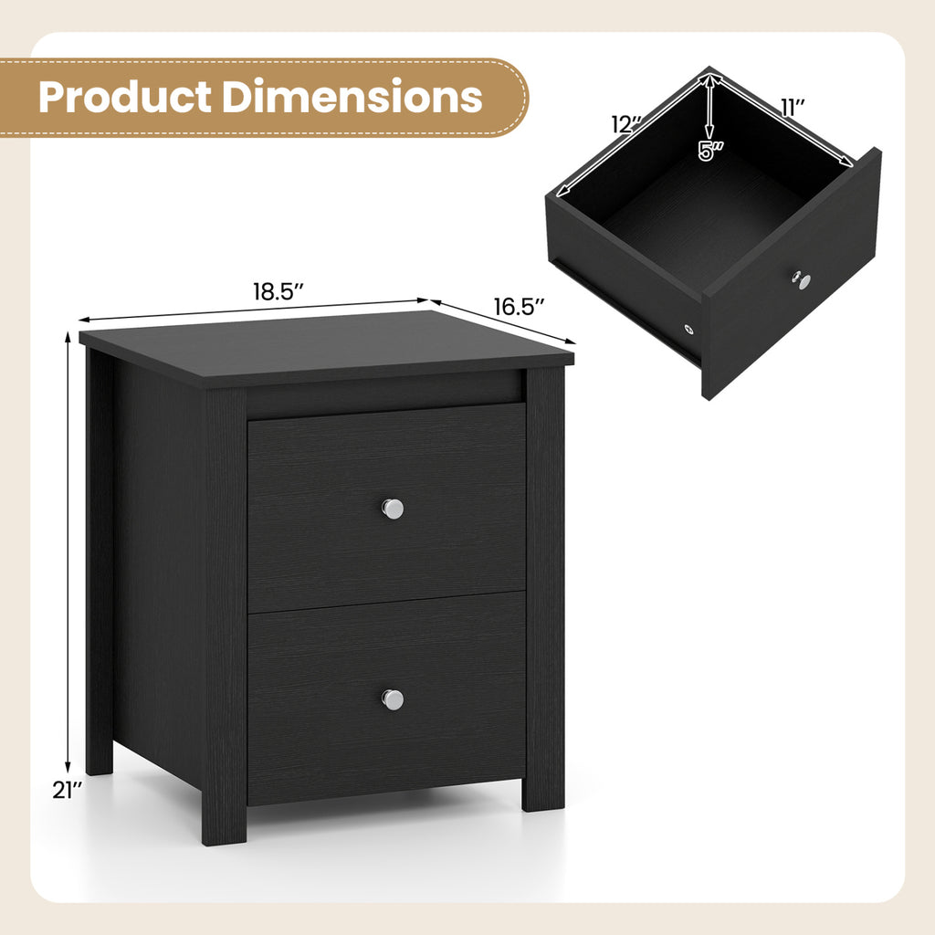 Nightstand with 2 Drawers & Storage – Black