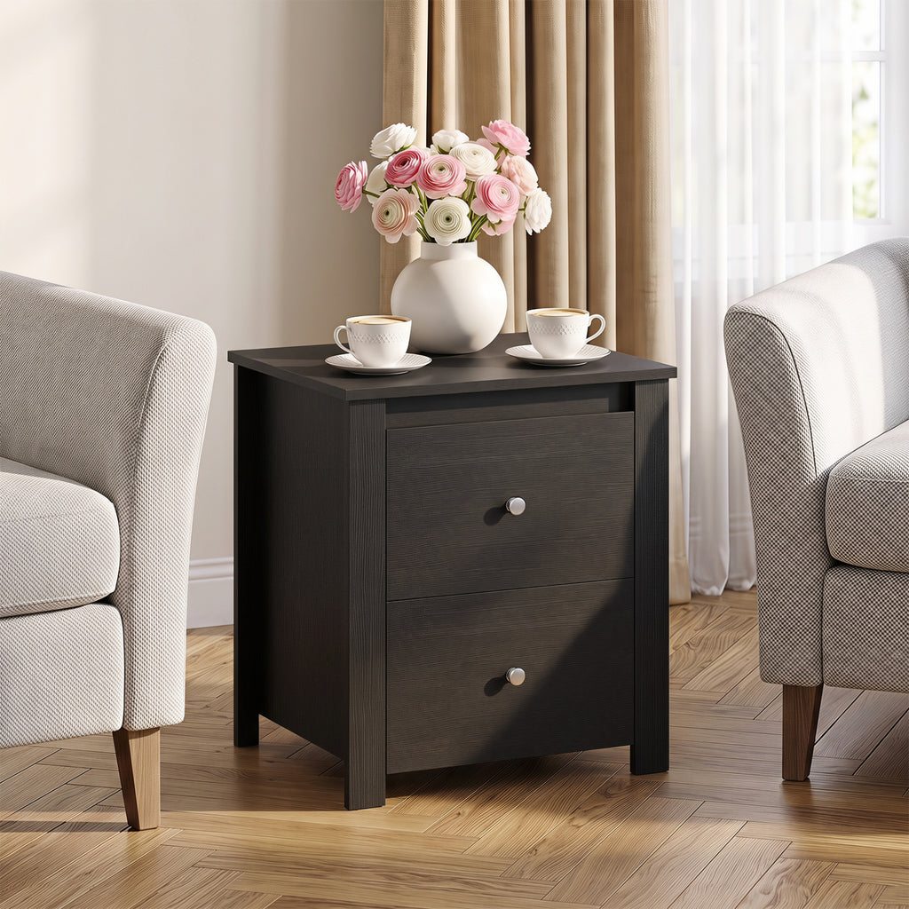 Nightstand with 2 Drawers & Storage – Black