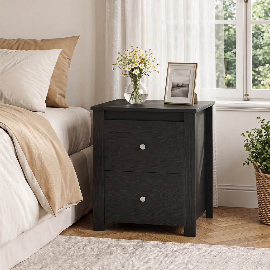 Nightstand with 2 Drawers & Storage – Black