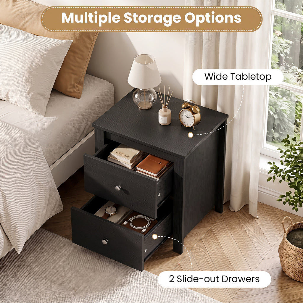 Nightstand with 2 Drawers & Storage – Black