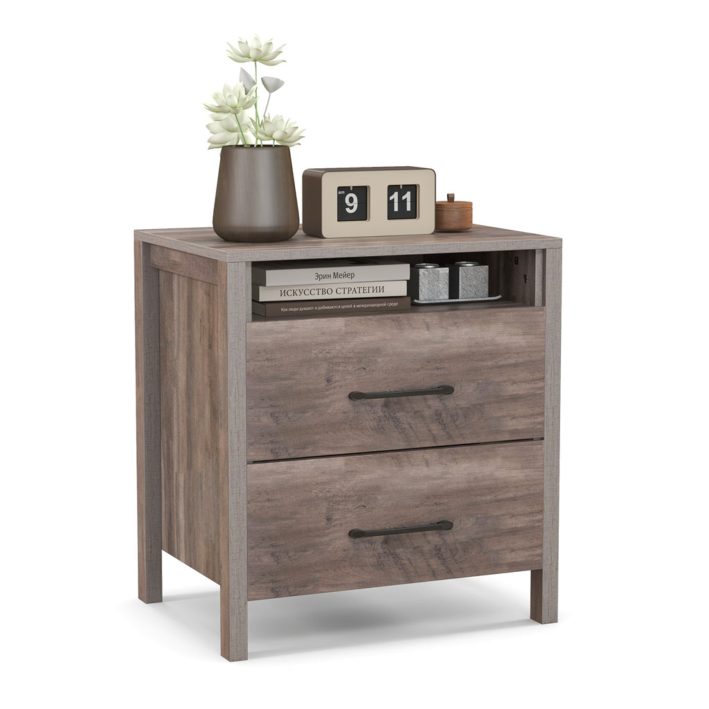Nightstand Mid Century Modern Bedside Table with 3D Wavy Pattern, White