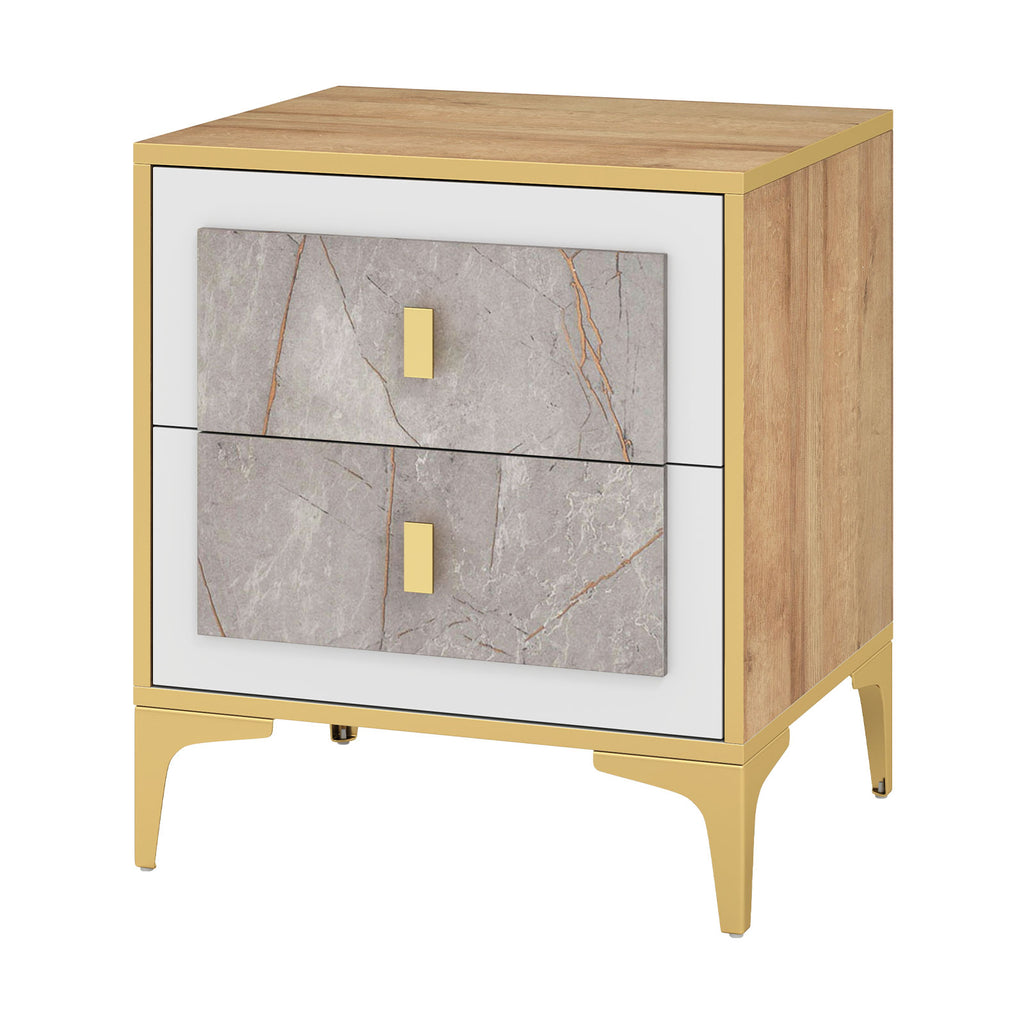 Nightstand with 2 Pull-Out Drawers – Marble Motif