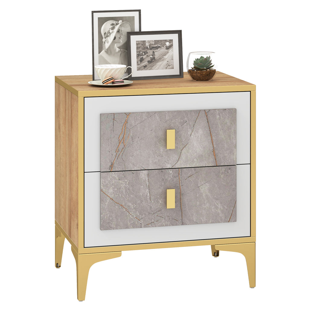 Nightstand with 2 Pull-Out Drawers – Marble Motif