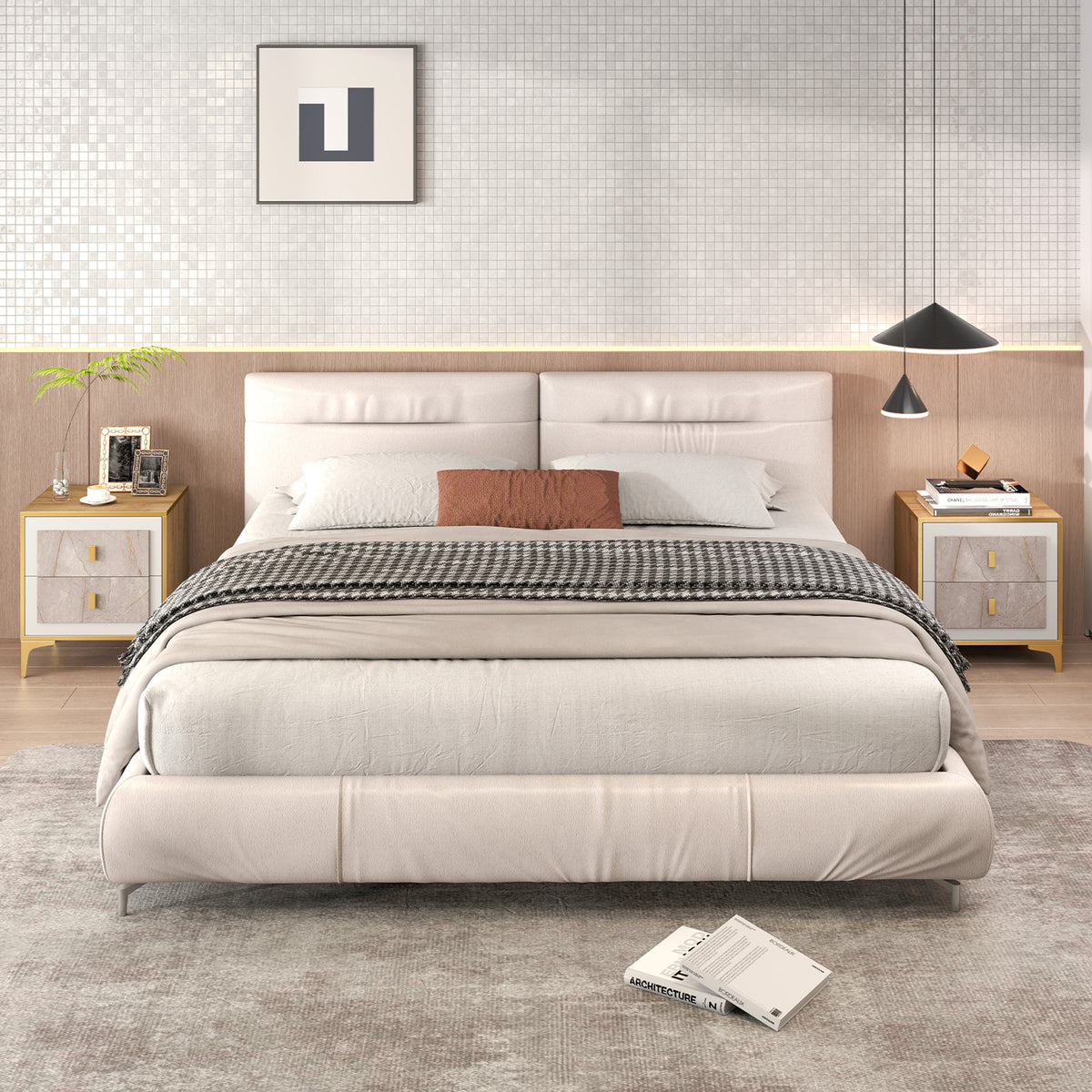 Nightstand with 2 Pull-Out Drawers – Marble Motif