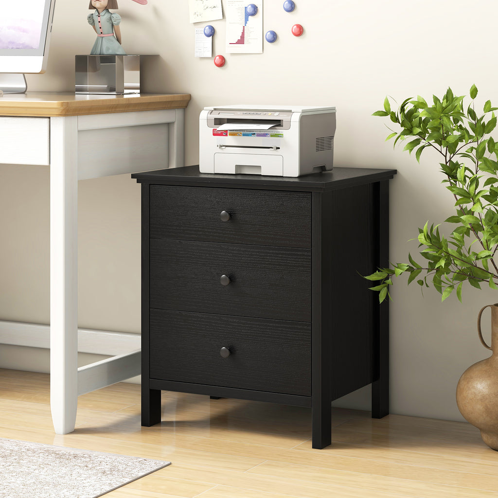 3-Drawer Wooden Nightstand, Black