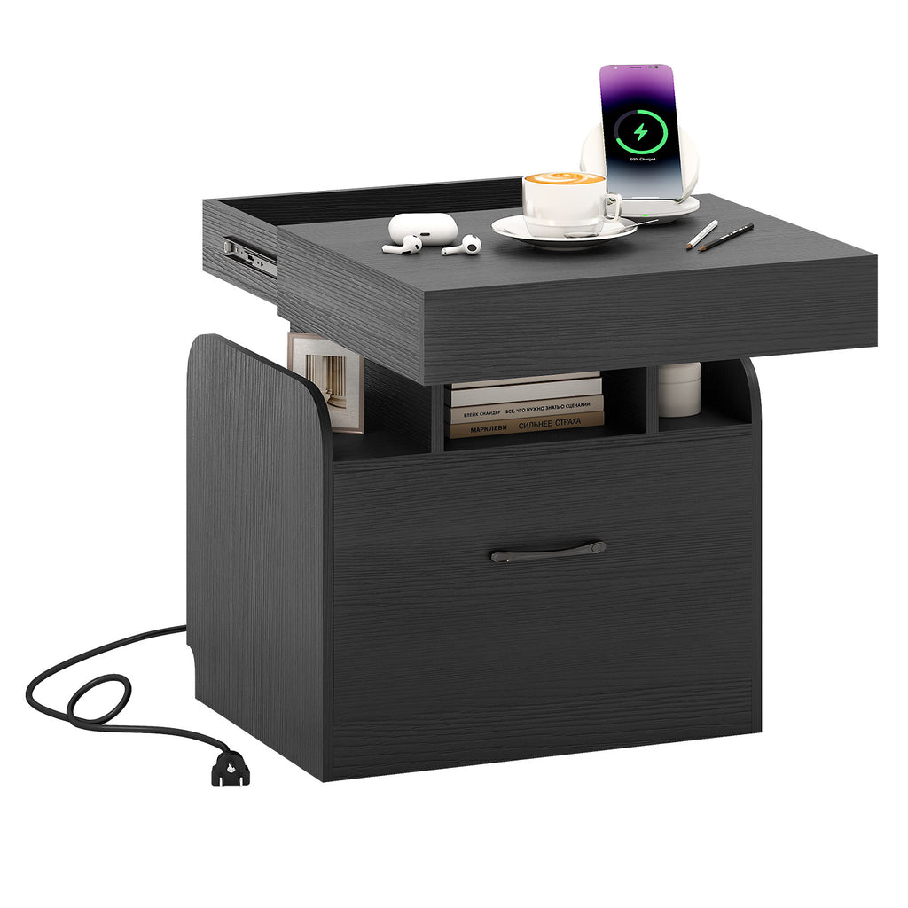 Nightstand with Charging Station Black