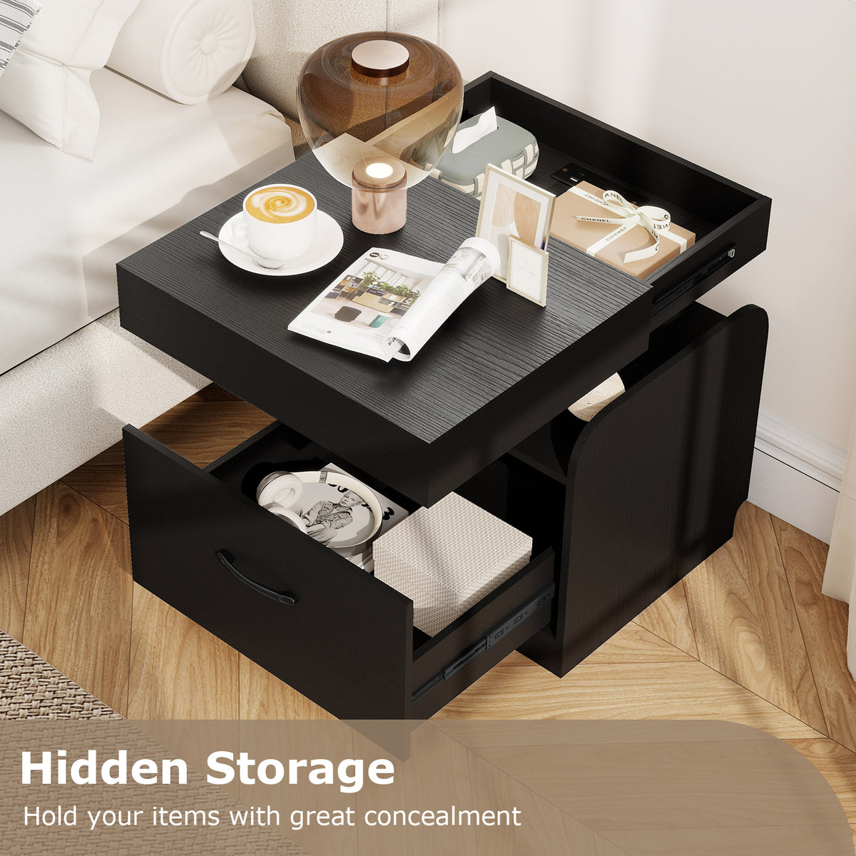 Nightstand with Charging Station Black