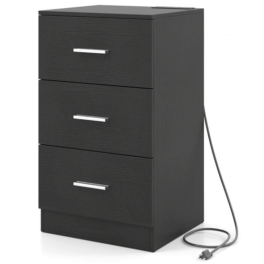 Nightstand with Charging Station & 3 Drawers - Natural
