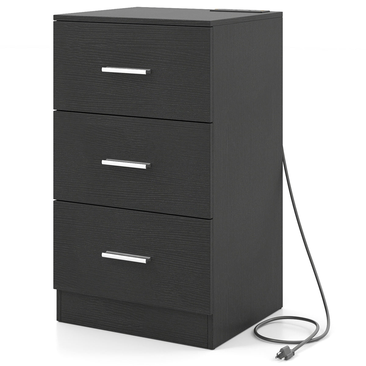 Nightstand with Charging Station Set of 2 - Natural, 3 Drawer