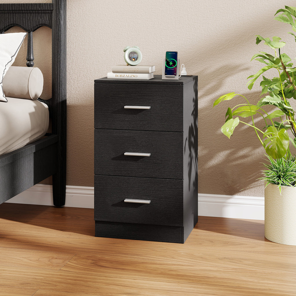 Nightstand with Charging Station & 3 Drawers - Natural