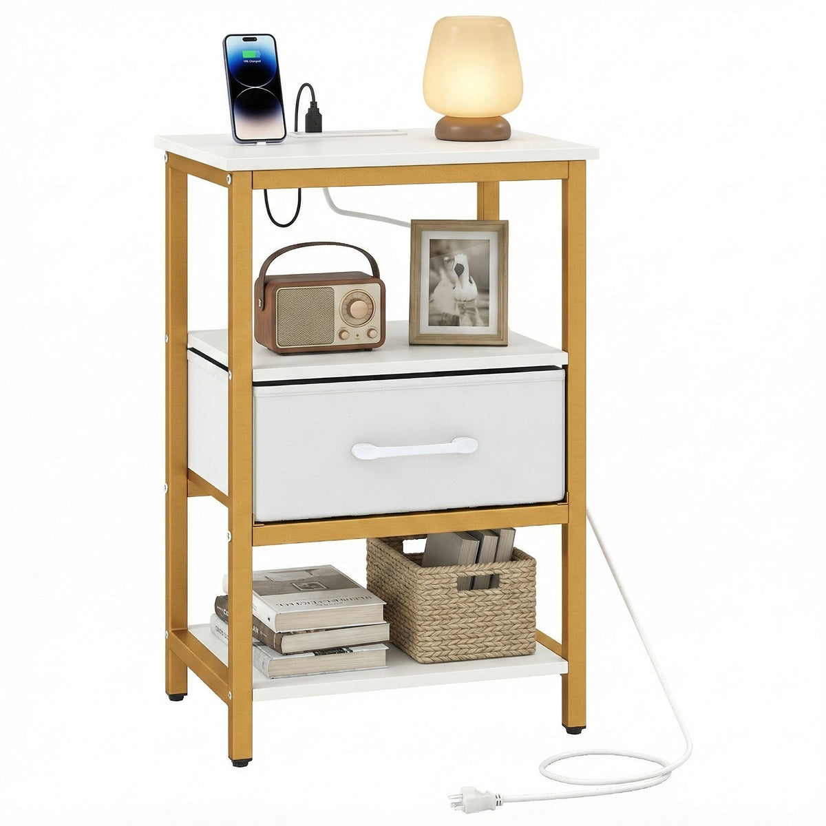 Nightstand with Charging Station and Fabric Drawer - 1 Piece