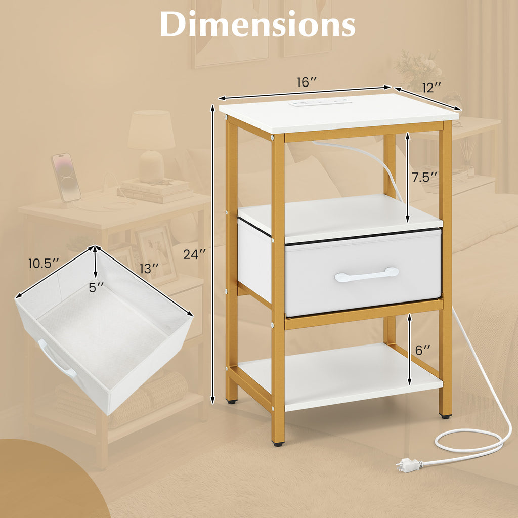 Nightstand with Charging Station and Fabric Drawer - 1 Piece