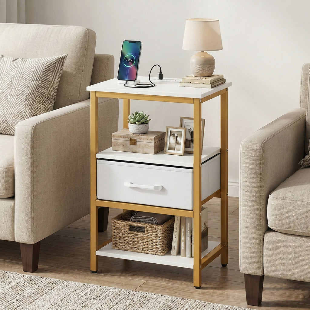 Nightstand with Charging Station and Fabric Drawer - 1 Piece