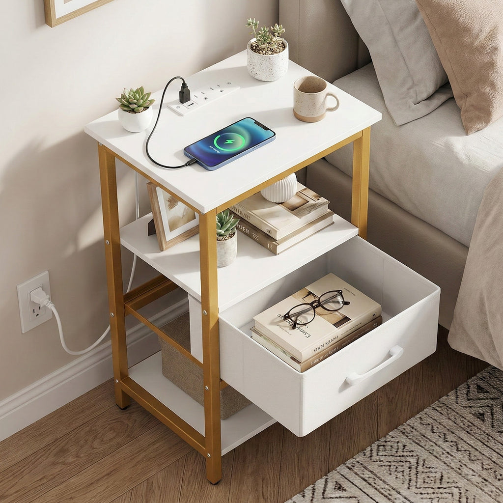 Nightstand with Charging Station and Fabric Drawer - 1 Piece