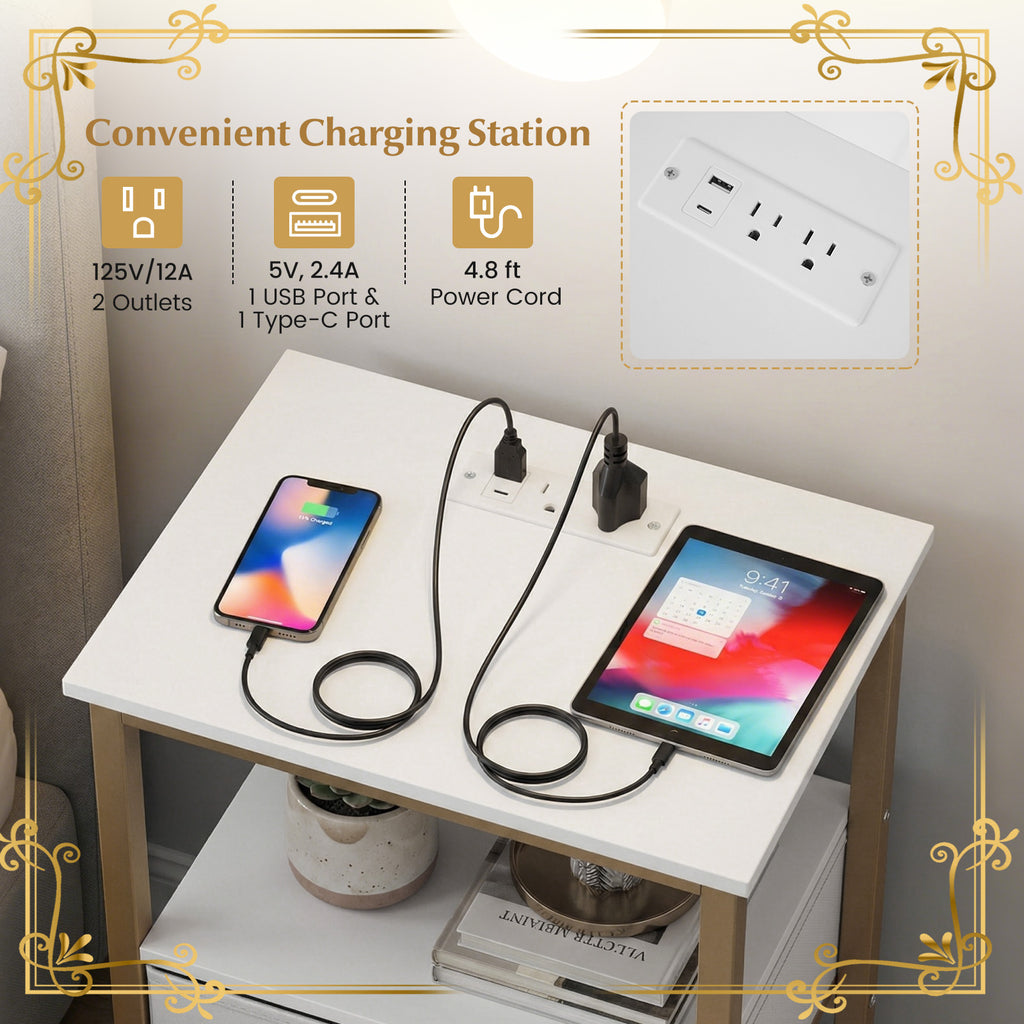 Nightstand with Charging Station and Fabric Drawer - 1 Piece