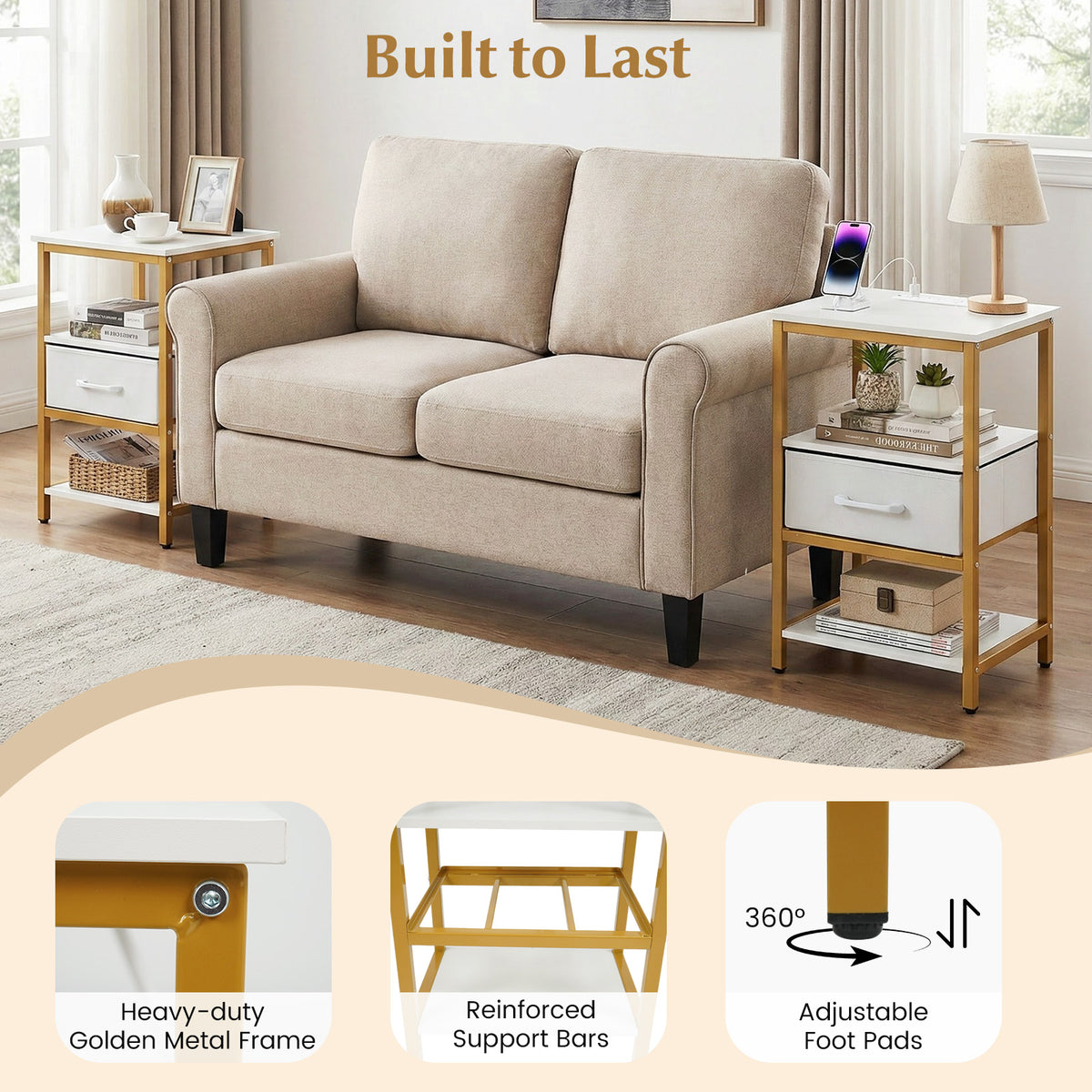 Nightstand with Charging Station and Fabric Drawer - 1 Piece