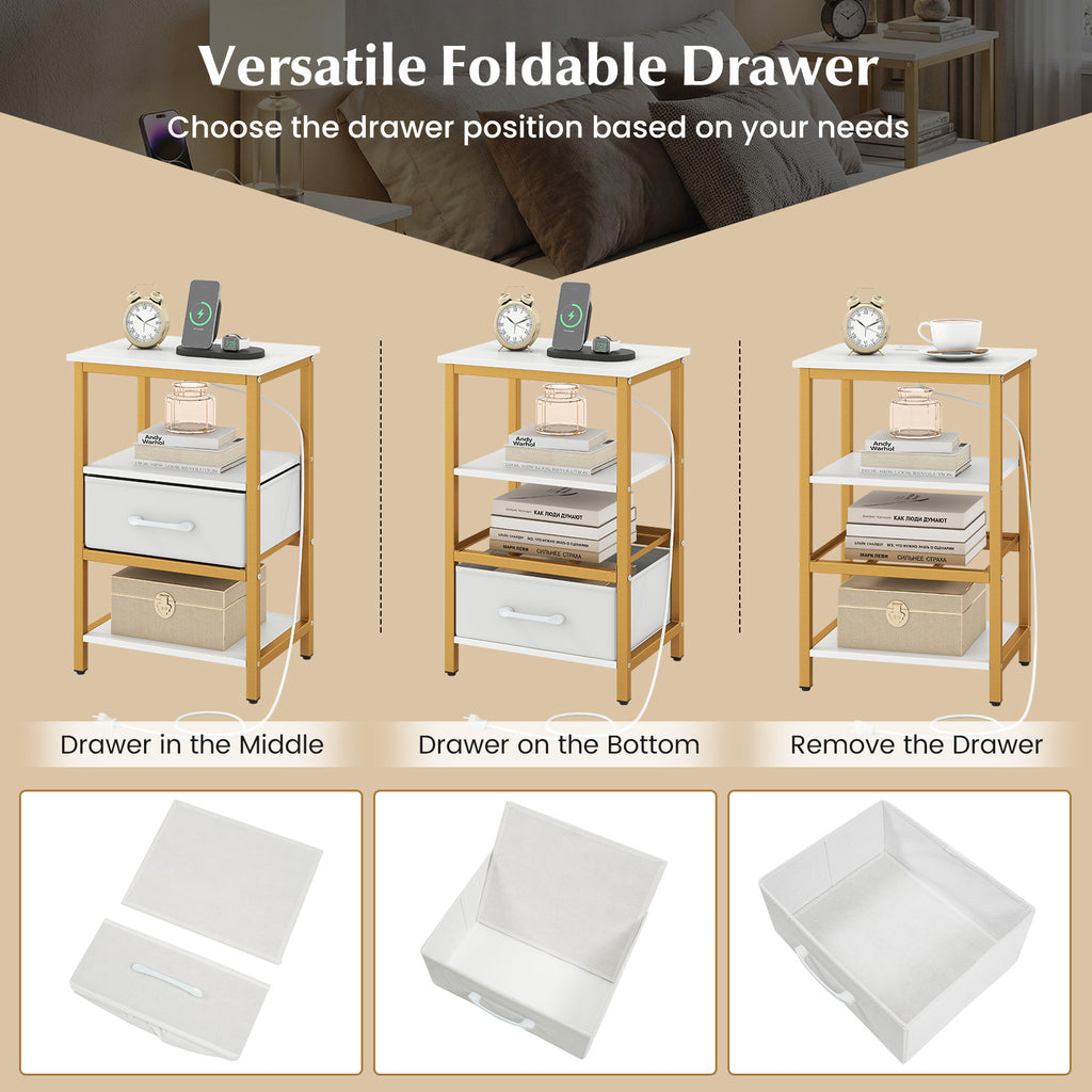Nightstand with Charging Station and Fabric Drawer - 1 Piece