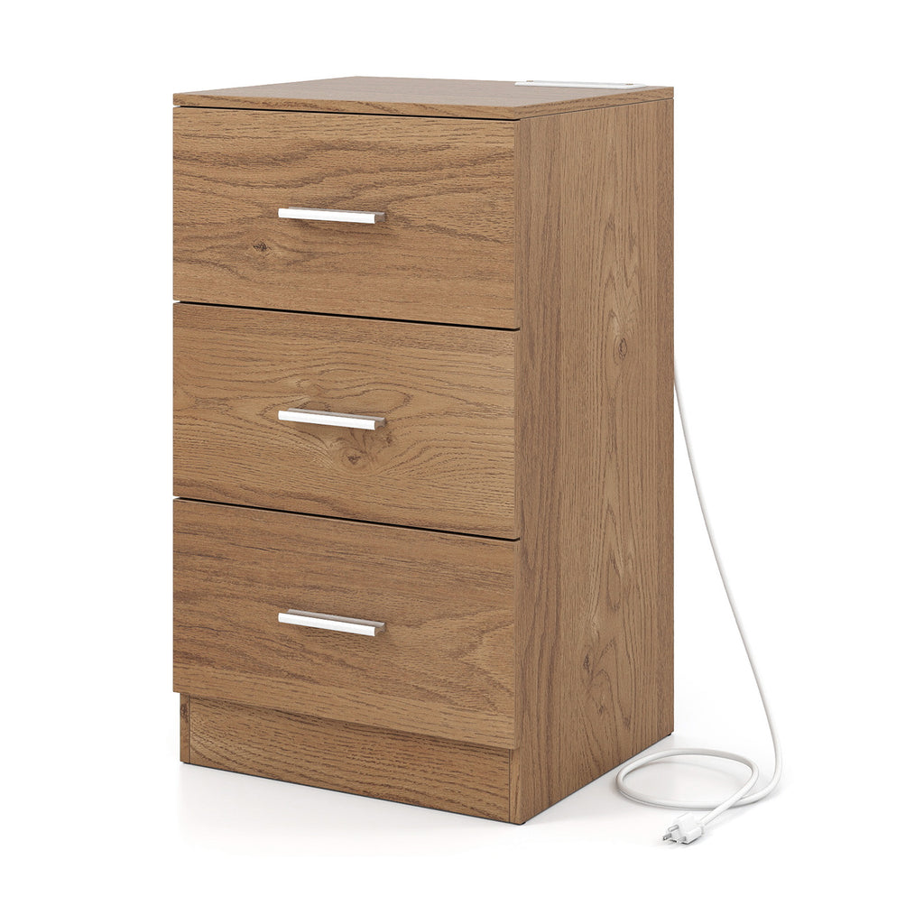 Nightstand with Charging Station & 3 Drawers - Natural