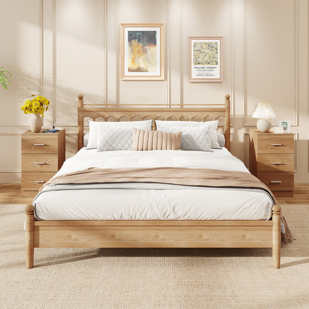 Nightstand with Charging Station & 3 Drawers - Natural
