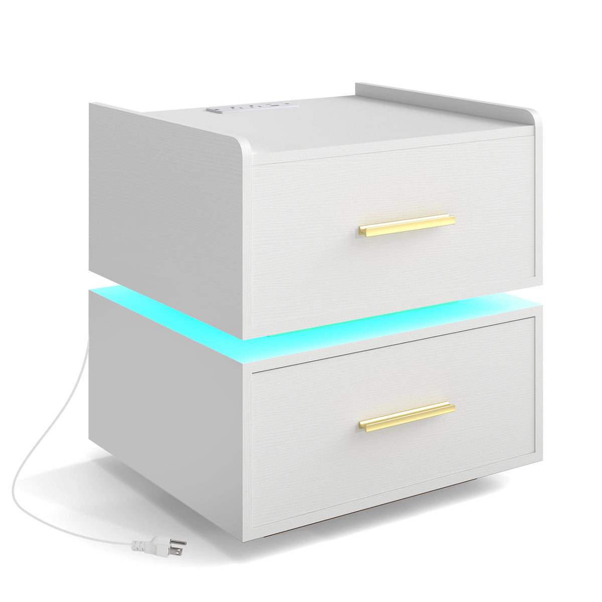 LED Nightstand with Charging Station & 2 Drawers - White