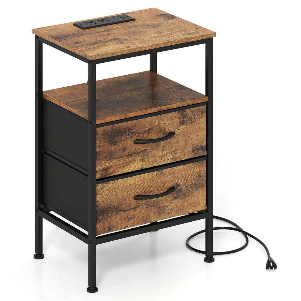 Nightstand with Charging Station 24.5" - Rustic Brown